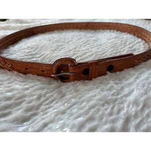 Vintage Tan Hand Tooled Leather Braided Western Belt Size 34 Basketweave Boho